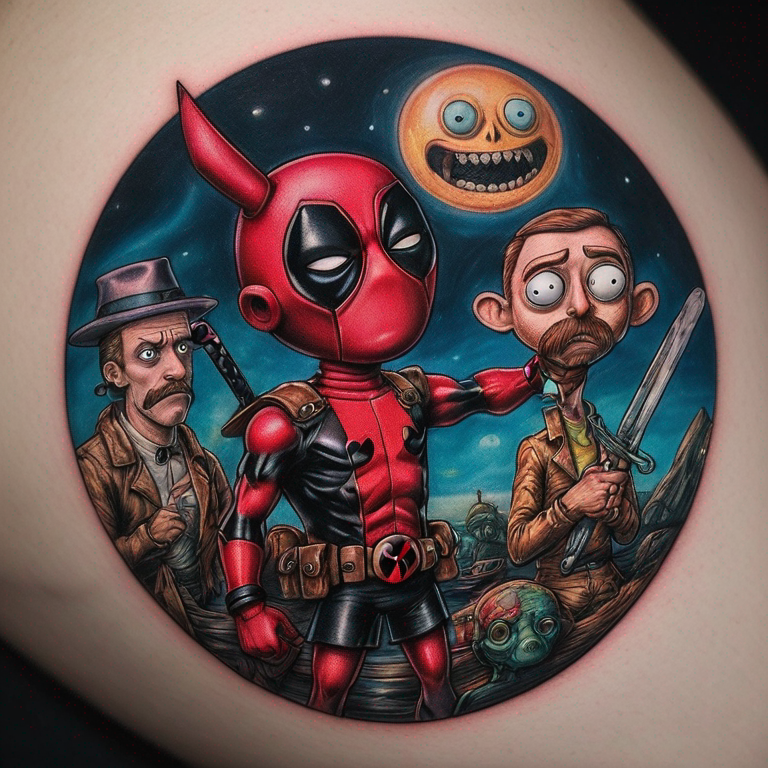 la z del zorro, collar de scoby doo, pajaro loco, las caras de rick and morty, deadpool, los dos muñecos importantes de historias corrientes,-tattoo