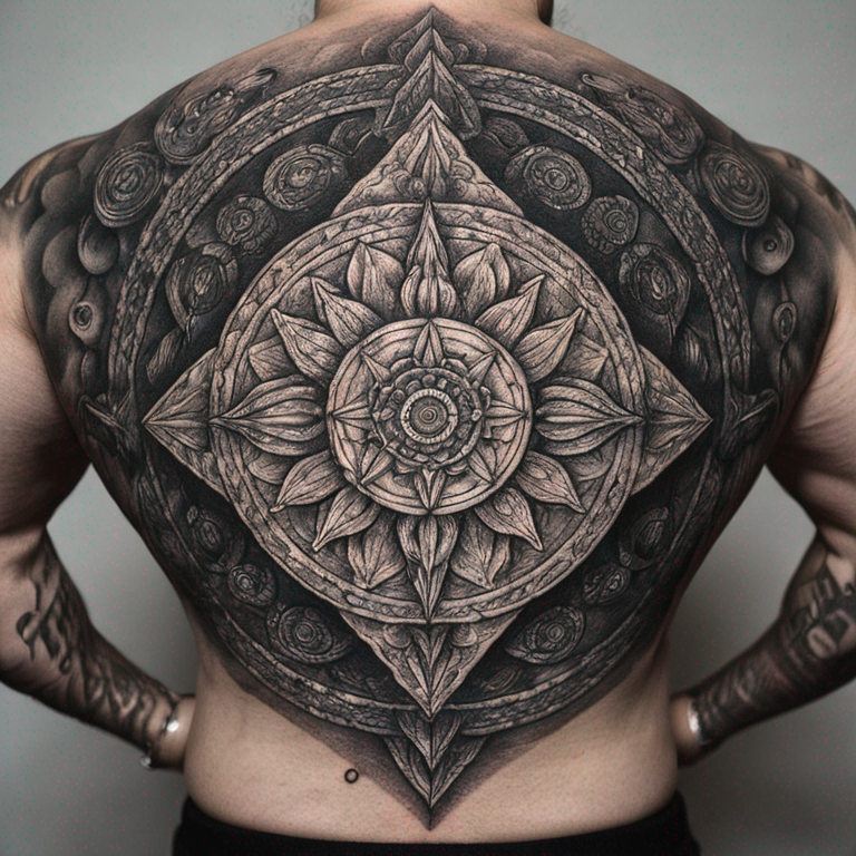 Mandala con lechuza y guerrero-tattoo