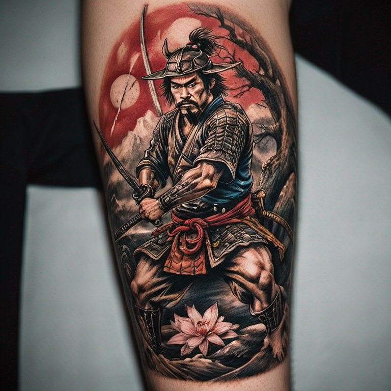 fondo horiental con samurai de espaldas-tattoo